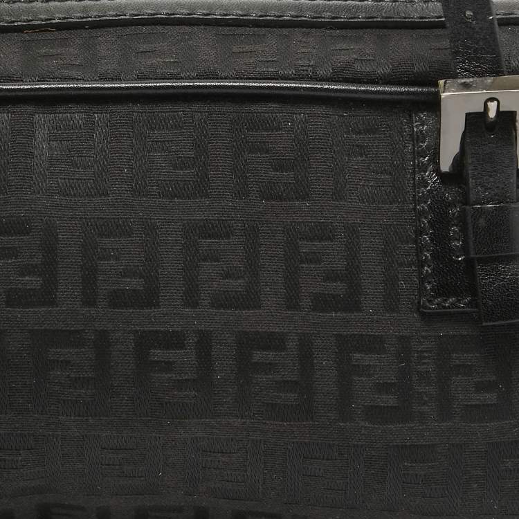 Pre Owned Fendi Black Zuchinno Fabric and Leather Zip Satchel