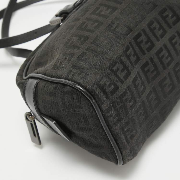 Pre Owned Fendi Black Zuchinno Fabric and Leather Zip Satchel