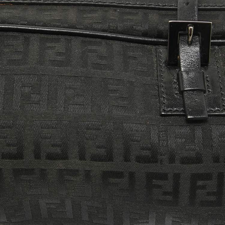 Pre Owned Fendi Black Zuchinno Fabric and Leather Zip Satchel