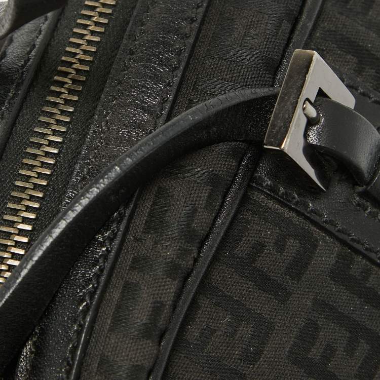 Pre Owned Fendi Black Zuchinno Fabric and Leather Zip Satchel