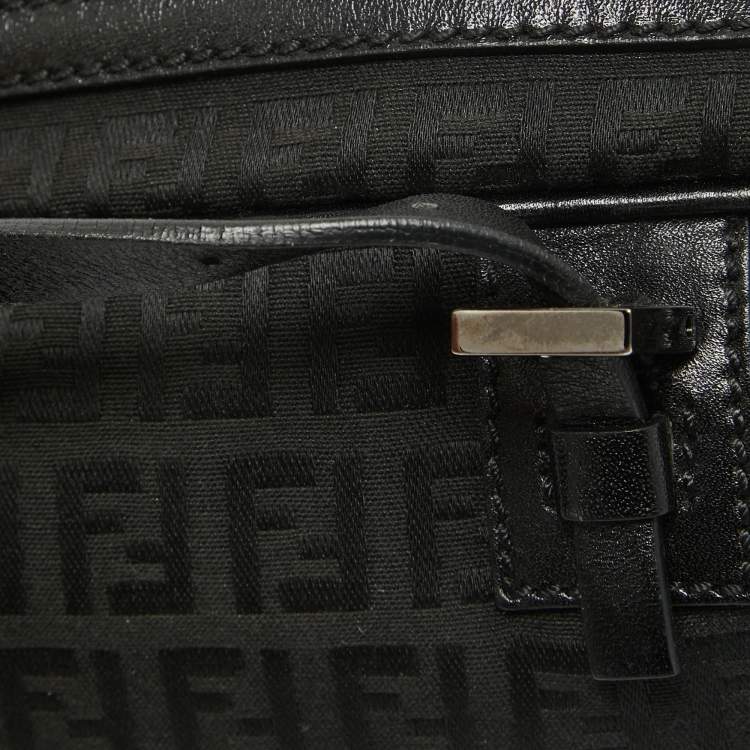 Pre Owned Fendi Black Zuchinno Fabric and Leather Zip Satchel