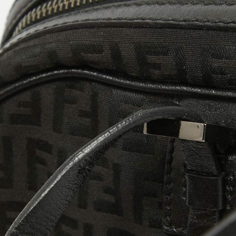 Pre Owned Fendi Black Zuchinno Fabric and Leather Zip Satchel