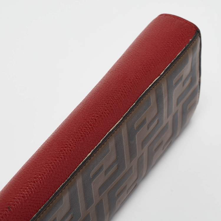 Pre Owned Fendi Red/Brown Zucca Leather F is Fendi Continental Wallet