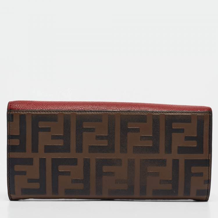 Pre Owned Fendi Red/Brown Zucca Leather F is Fendi Continental Wallet