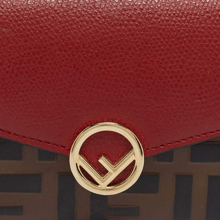 Pre Owned Fendi Red/Brown Zucca Leather F is Fendi Continental Wallet