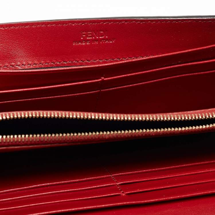 Pre Owned Fendi Red/Brown Zucca Leather F is Fendi Continental Wallet