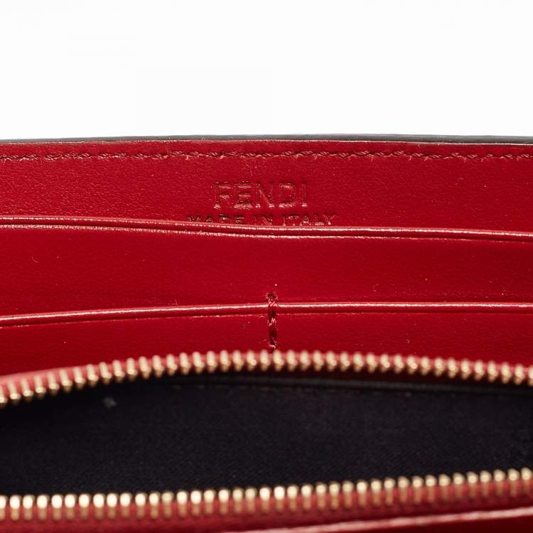 Pre Owned Fendi Red/Brown Zucca Leather F is Fendi Continental Wallet