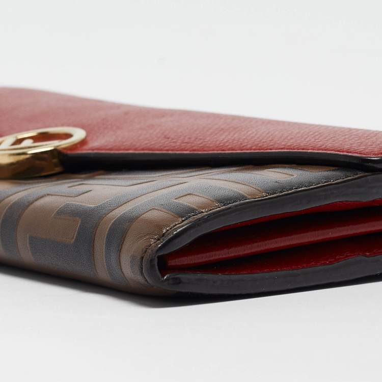 Pre Owned Fendi Red/Brown Zucca Leather F is Fendi Continental Wallet
