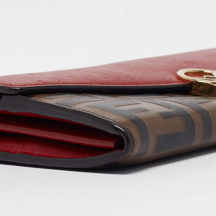 Pre Owned Fendi Red/Brown Zucca Leather F is Fendi Continental Wallet