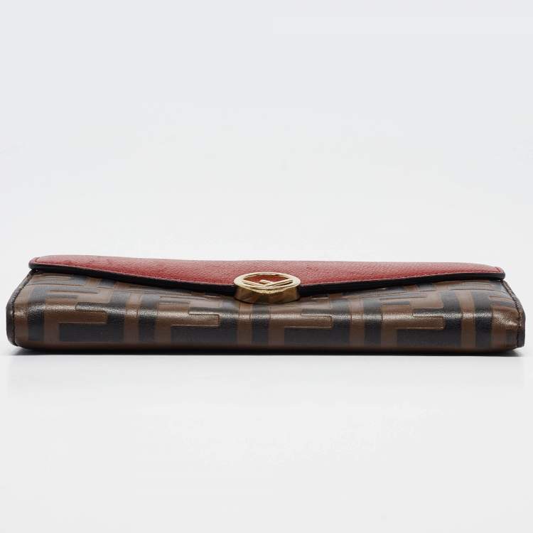 Pre Owned Fendi Red/Brown Zucca Leather F is Fendi Continental Wallet