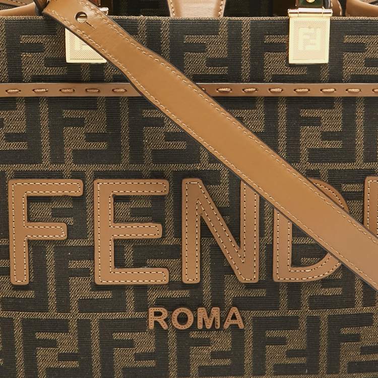 Pre Owned Fendi Brown FF Jacquard Fabric Small Sunshine Tote