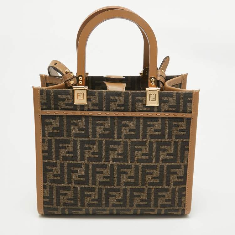 Pre Owned Fendi Brown FF Jacquard Fabric Small Sunshine Tote