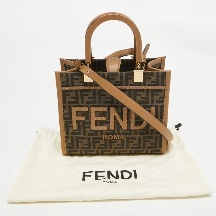 Pre Owned Fendi Brown FF Jacquard Fabric Small Sunshine Tote