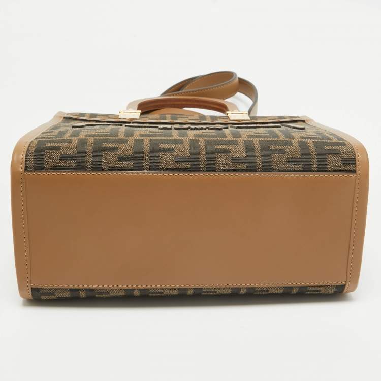 Pre Owned Fendi Brown FF Jacquard Fabric Small Sunshine Tote