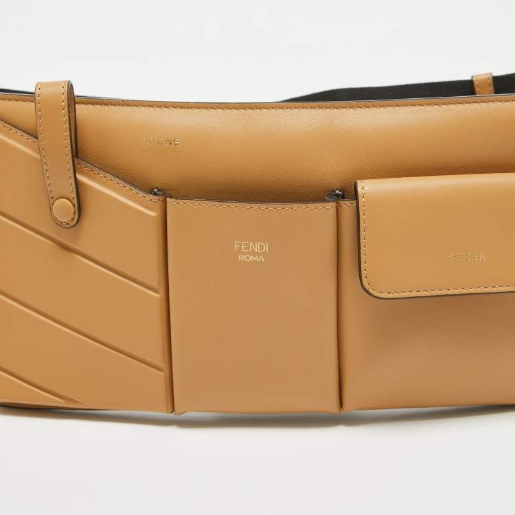 Pre Owned Fendi Tan Leather 3 Pockets Organizer Belt Bag