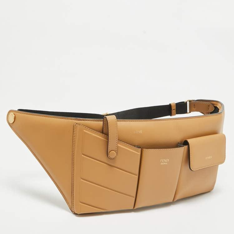 Pre Owned Fendi Tan Leather 3 Pockets Organizer Belt Bag