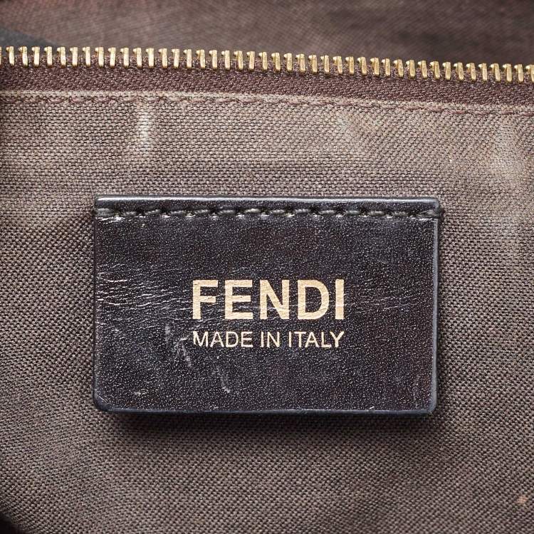 Pre Owned Fendi Black Stripe Embossed Leather Large Claudia Shoulder Bag