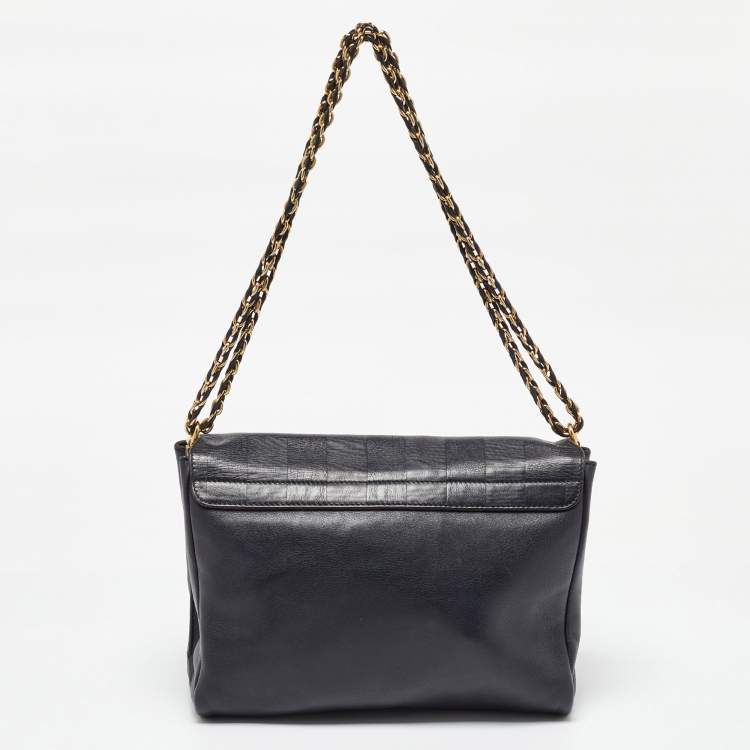 Pre Owned Fendi Black Stripe Embossed Leather Large Claudia Shoulder Bag