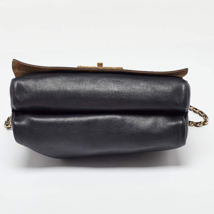 Pre Owned Fendi Black Stripe Embossed Leather Large Claudia Shoulder Bag