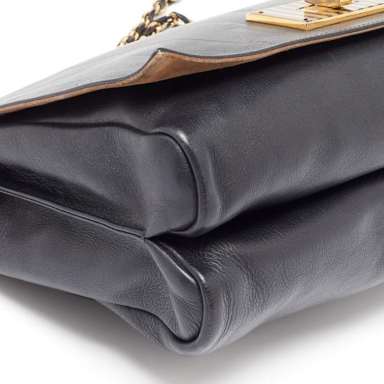 Pre Owned Fendi Black Stripe Embossed Leather Large Claudia Shoulder Bag