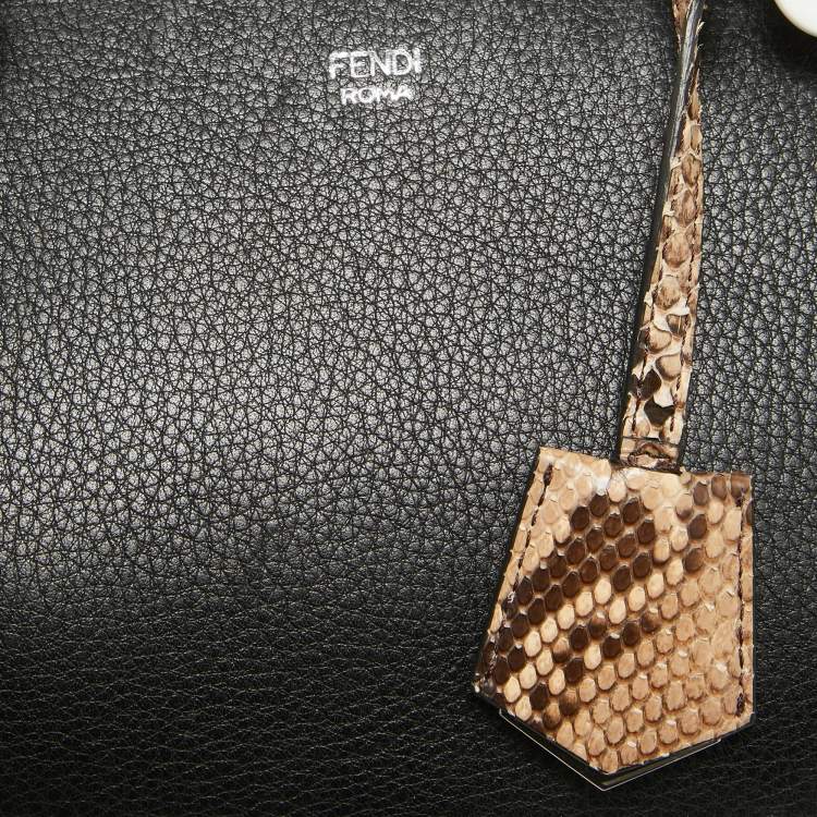 Pre Owned Fendi Black/Beige Leather and Python Small By The Way Shoulder Bag