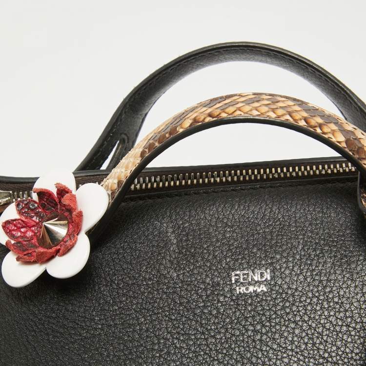 Pre Owned Fendi Black/Beige Leather and Python Small By The Way Shoulder Bag