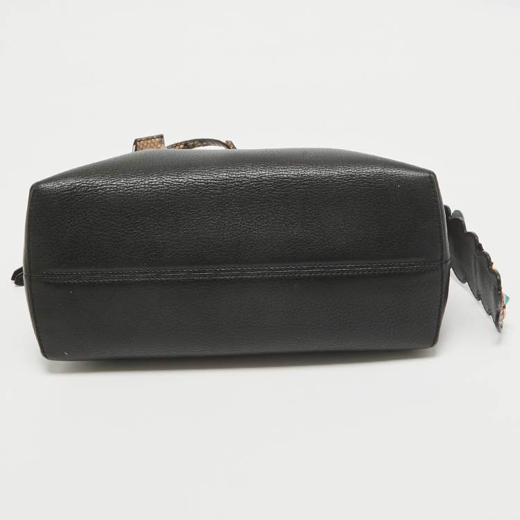 Pre Owned Fendi Black/Beige Leather and Python Small By The Way Shoulder Bag