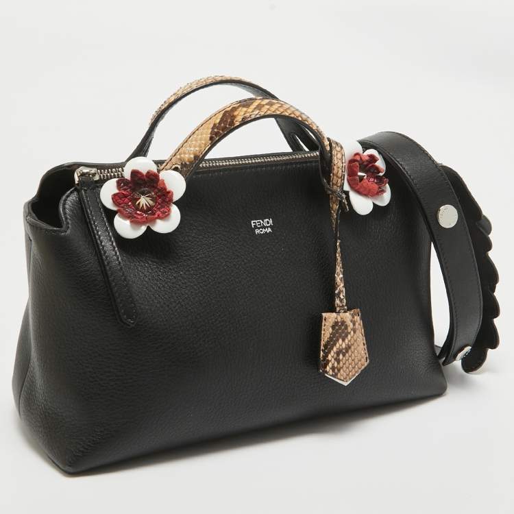 Pre Owned Fendi Black/Beige Leather and Python Small By The Way Shoulder Bag