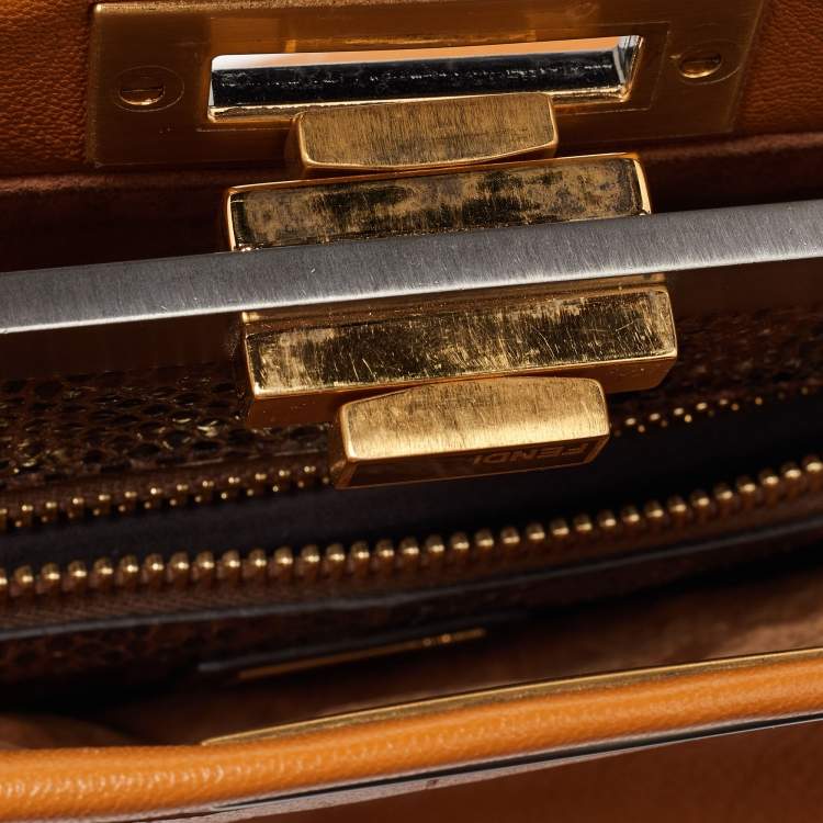 Pre Owned Fendi Mustard Leather Regular Peekaboo Top Handle Bag