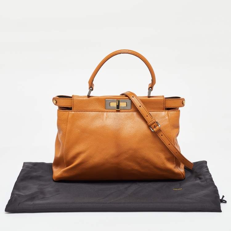 Pre Owned Fendi Mustard Leather Regular Peekaboo Top Handle Bag