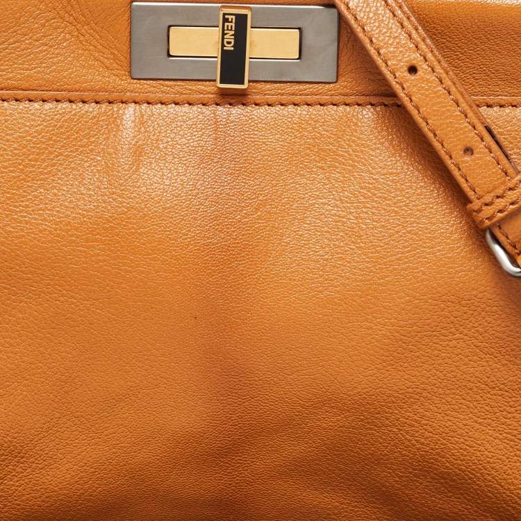 Pre Owned Fendi Mustard Leather Regular Peekaboo Top Handle Bag