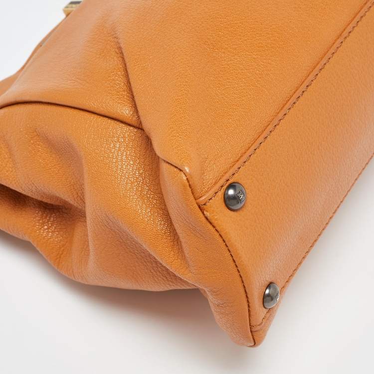 Pre Owned Fendi Mustard Leather Regular Peekaboo Top Handle Bag