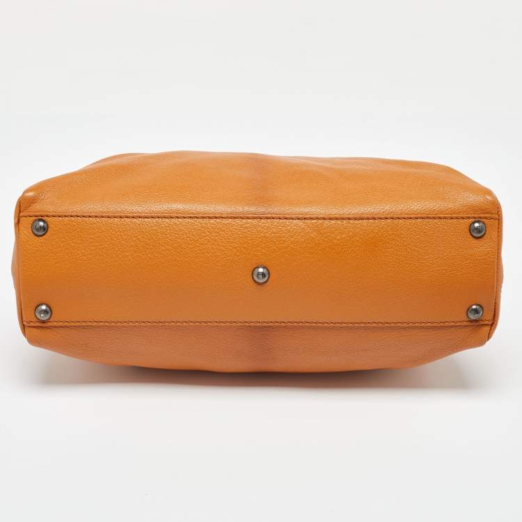 Pre Owned Fendi Mustard Leather Regular Peekaboo Top Handle Bag