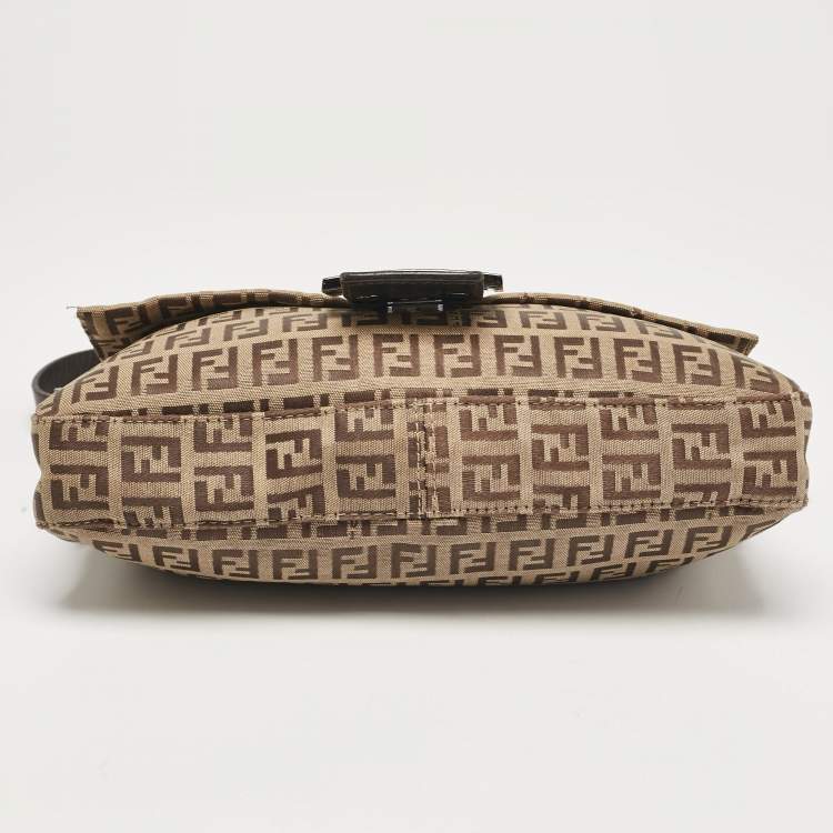 Pre Owned Fendi Beige/Brown Zucchino Fabric and Leather Baguette Bag