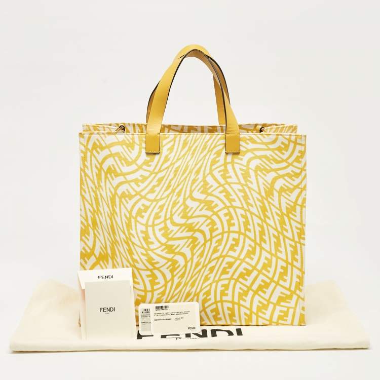Pre Owned Fendi x Sarah Coleman Yellow FF Vertigo Canvas and Leather Shopper Tote