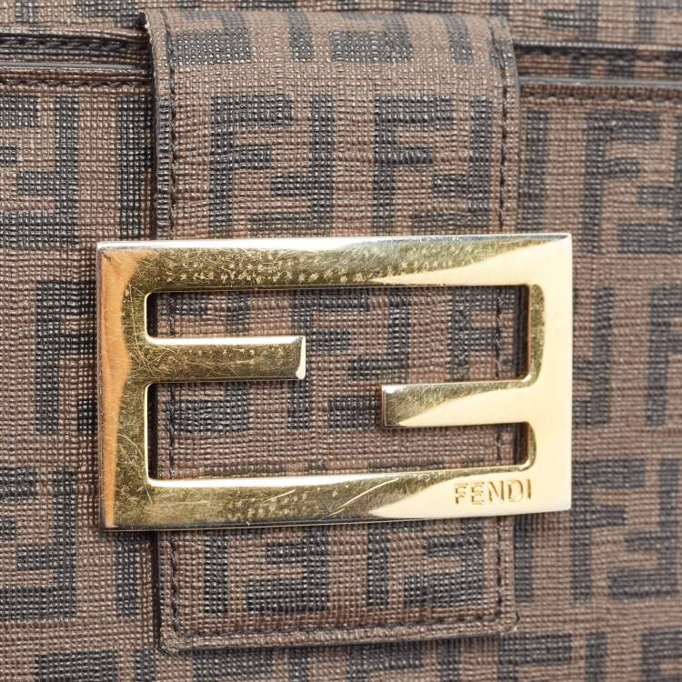 Pre Owned Fendi Dark Brown Zuchinno Coated Canvas Forever Flap Continental Wallet