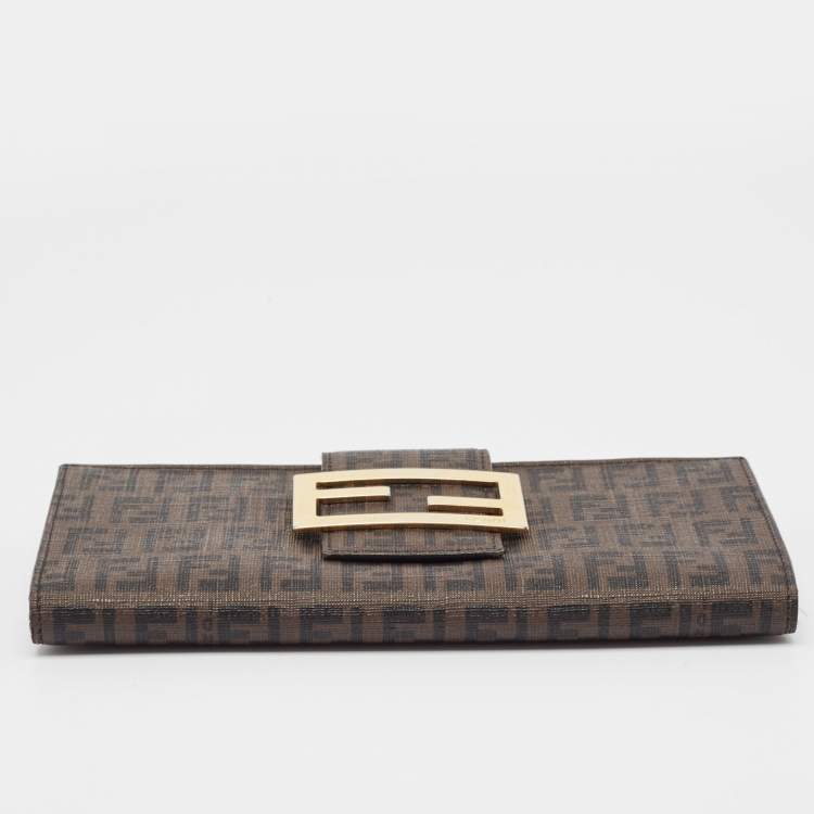 Pre Owned Fendi Dark Brown Zuchinno Coated Canvas Forever Flap Continental Wallet