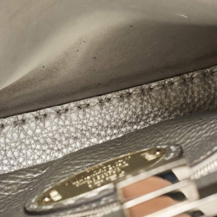 Pre Owned Fendi Silver Selleria Leather Mini Peekaboo Top Handle Bag