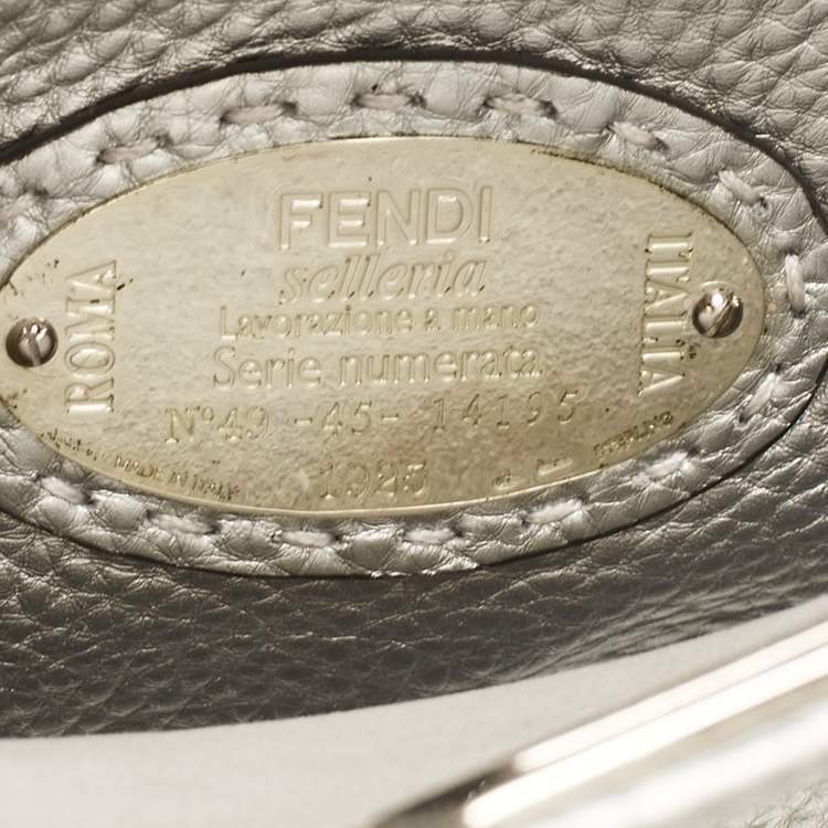 Pre Owned Fendi Silver Selleria Leather Mini Peekaboo Top Handle Bag