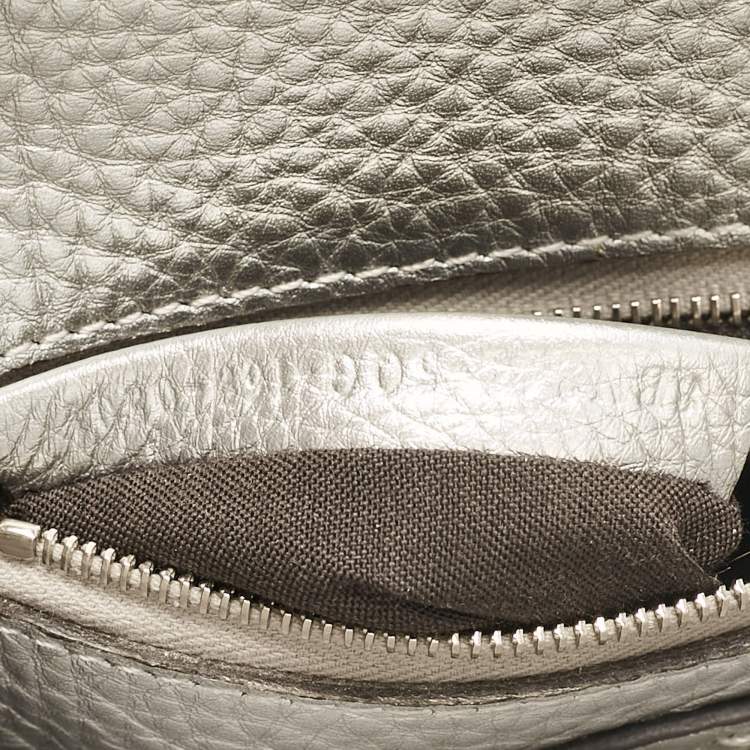 Pre Owned Fendi Silver Selleria Leather Mini Peekaboo Top Handle Bag