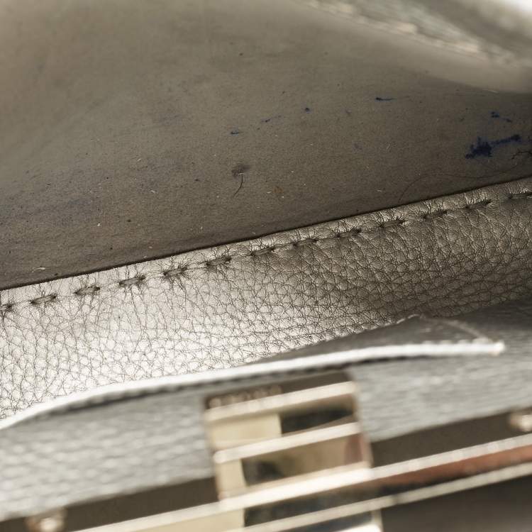 Pre Owned Fendi Silver Selleria Leather Mini Peekaboo Top Handle Bag