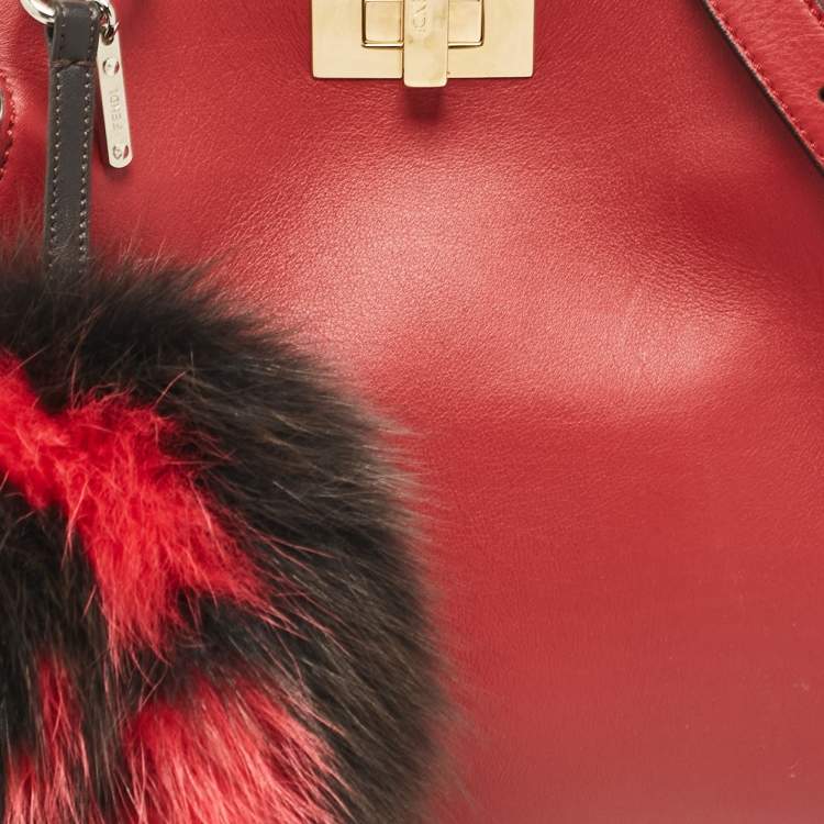 Pre Owned Fendi Red Leather Peekaboo Essentially Top Handle Bag