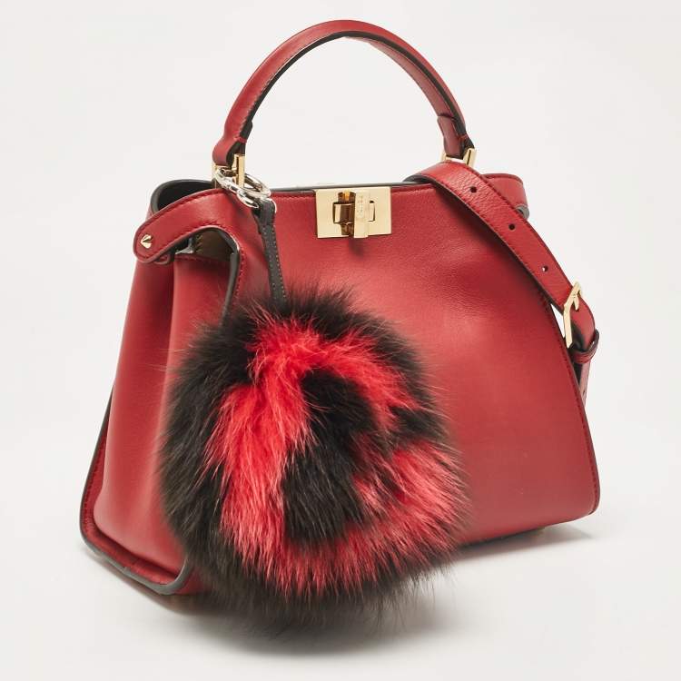 Pre Owned Fendi Red Leather Peekaboo Essentially Top Handle Bag