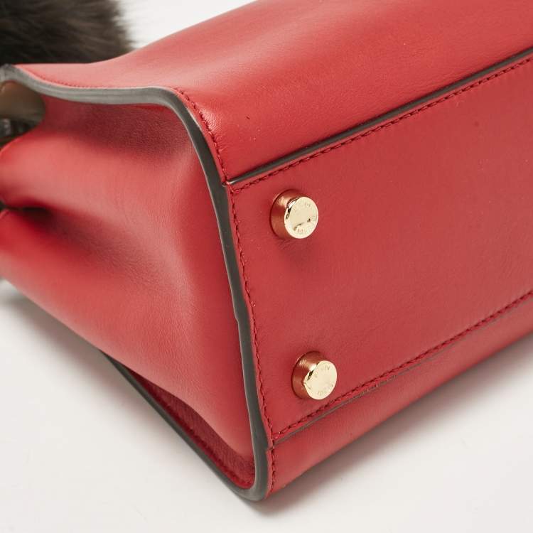 Pre Owned Fendi Red Leather Peekaboo Essentially Top Handle Bag