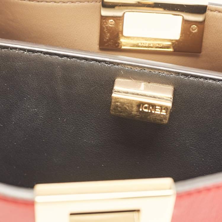 Pre Owned Fendi Red Leather Peekaboo Essentially Top Handle Bag