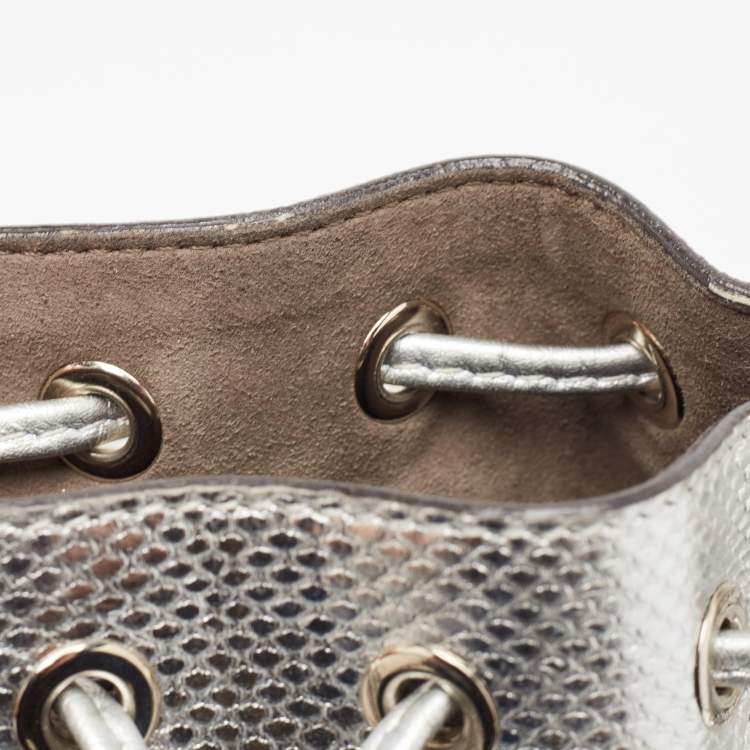 Pre Owned Fendi Silver Karung Leather Mini Mon Tresor Bucket Bag