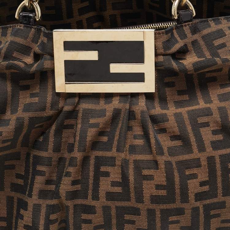 Pre Owned Fendi Tobacco Zucca Canvas Large Mia Shoulder Bag