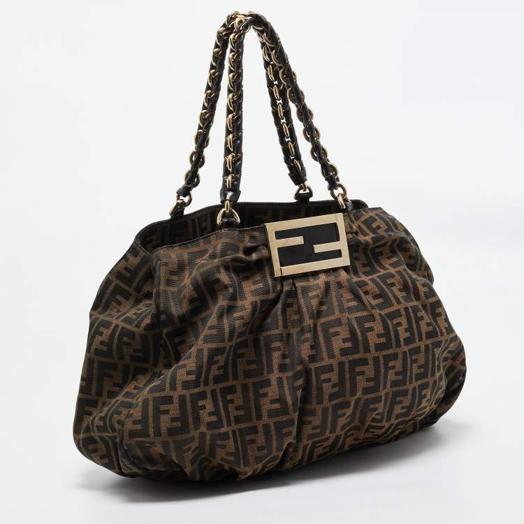Pre Owned Fendi Tobacco Zucca Canvas Large Mia Shoulder Bag