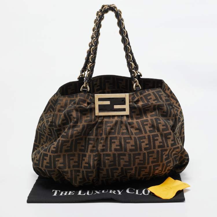 Pre Owned Fendi Tobacco Zucca Canvas Large Mia Shoulder Bag
