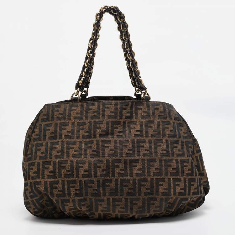 Pre Owned Fendi Tobacco Zucca Canvas Large Mia Shoulder Bag